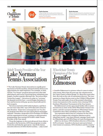 LNTA Recognized as Adult Tennis Provider of the Year