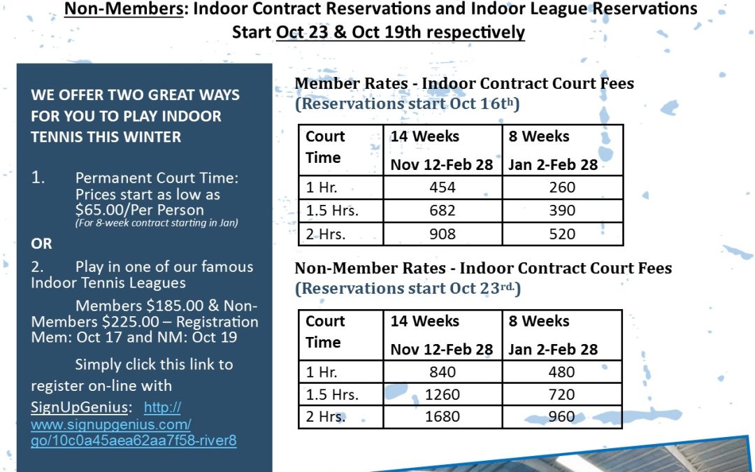 Time to reserve your River Run Indoor Court Time